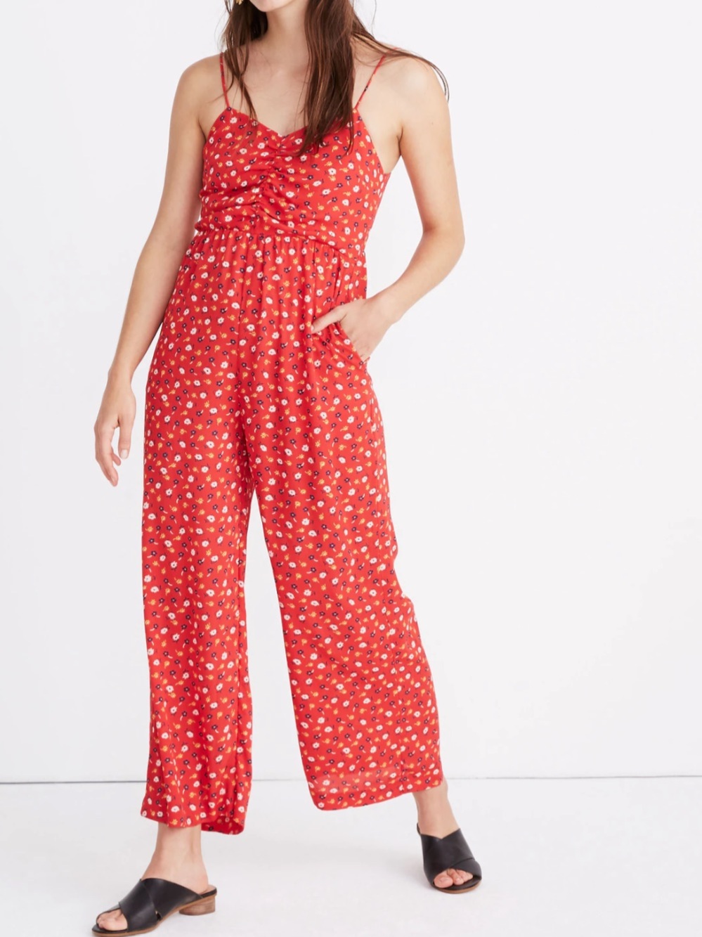 Madewell Ruched Wide-Leg Jumpsuit in Prairie Posies Boho Romper Size 6